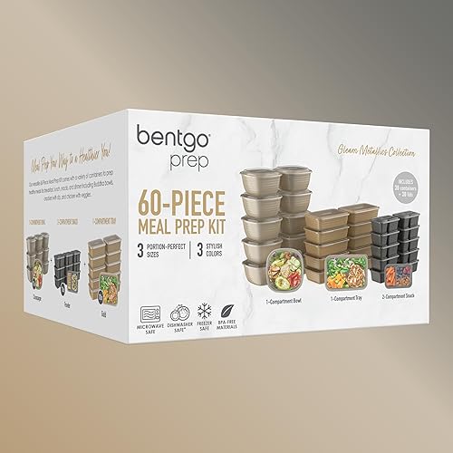 Miniatura 8 de Bentgo Prep - Kit variado de preparación de comidas de 60 piezas, recipientes de alimentos reutilizables PFAS y sin BPA, bandejas de 1