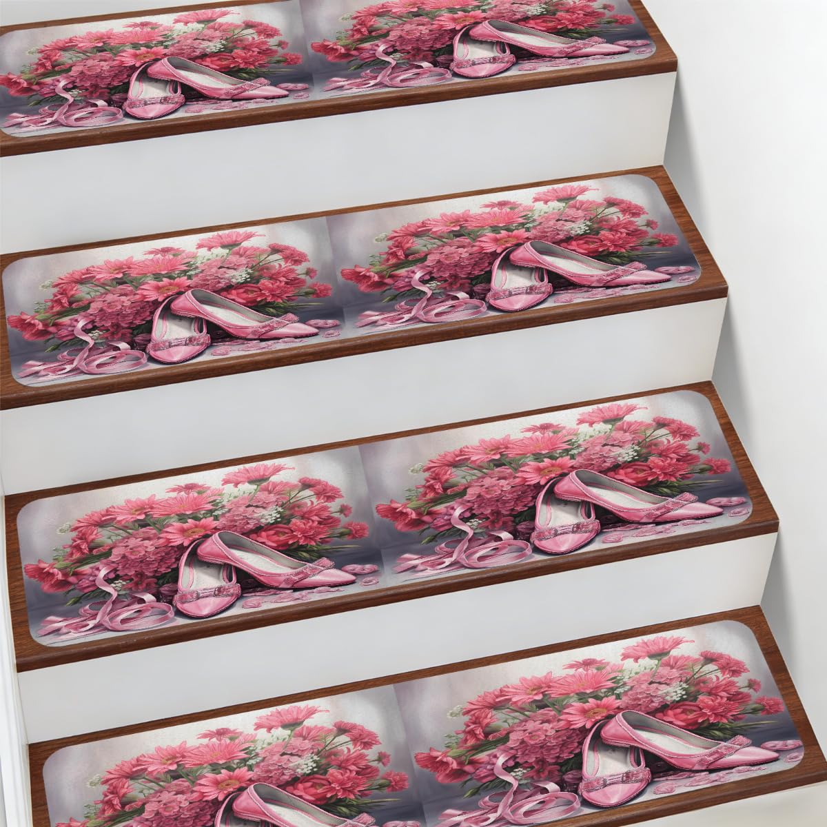 Protectores de escalera antideslizantes de 7.8 x 30" Mexpekil con margaritas para niños
