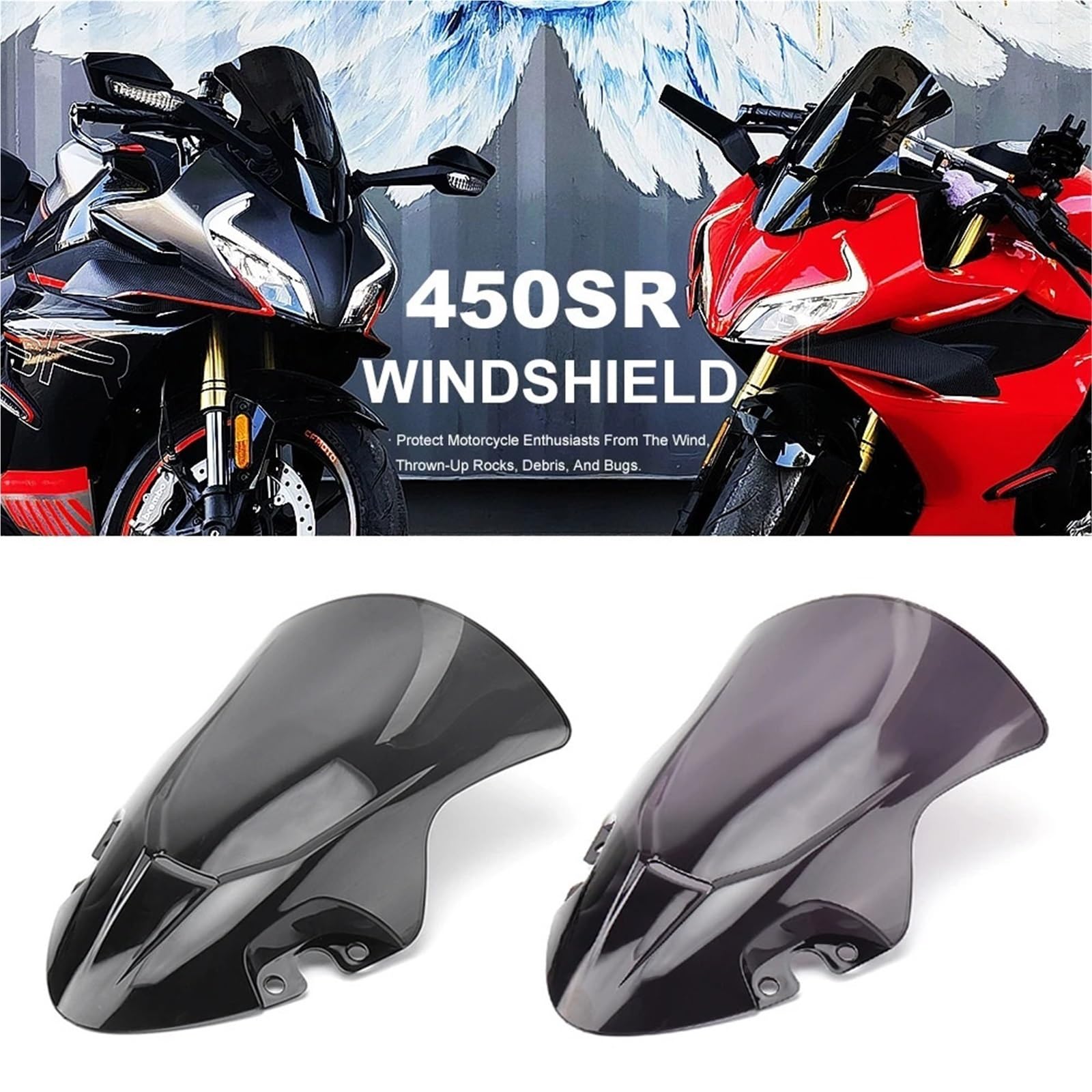 Parabrezza Moto Spoiler Adatto per Cfmoto 450 SR 450SR 450sr 450 sr 2022 2023 Specchietti retrovisori Wind Wing Parabrezza per moto(Transparent)