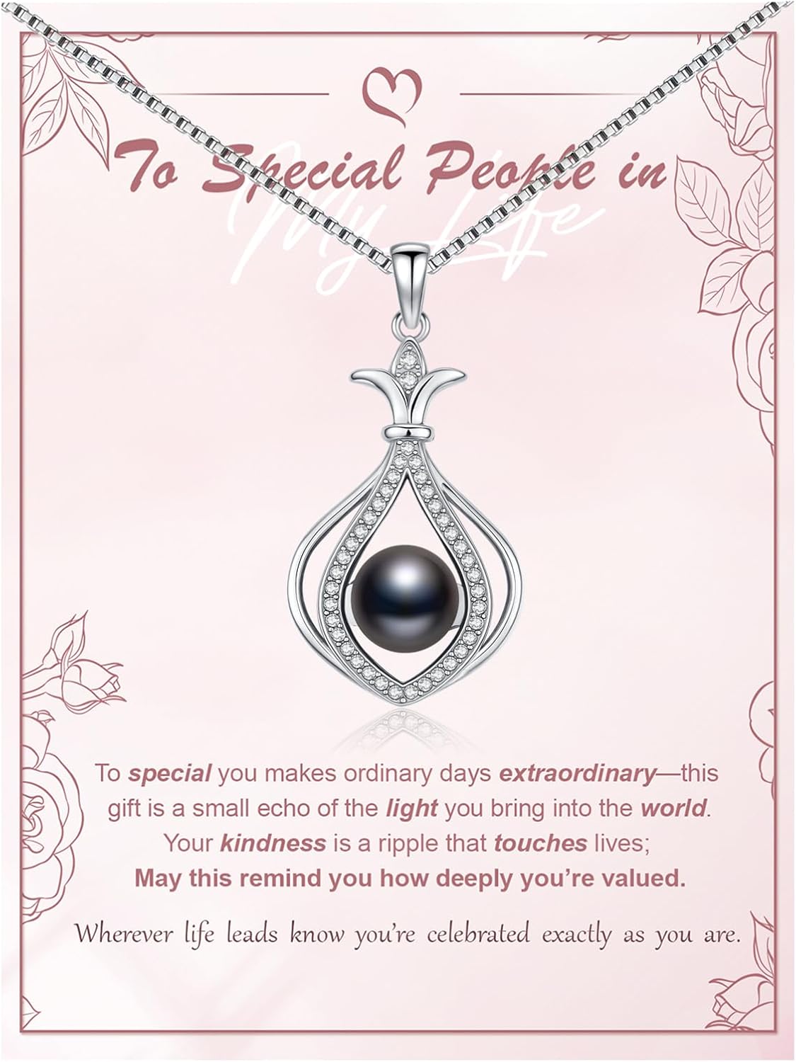 Tahitian Black Pearl AAAA 18K Gold Plated Sterling Silver Trendy Pendant Necklace for Women Wife Mom Girlfriend Valentine Her Jewelry Gift for Anniversary Birthday Christmas