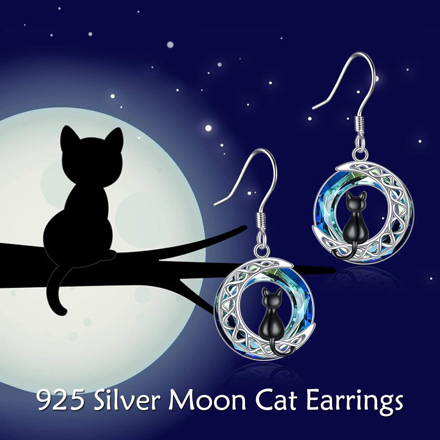 CRMAD Black Cat Earring for Women Sterling Silver Cat Dangle Earrings for Women - Image 5
