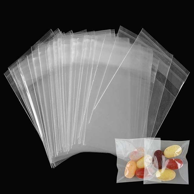 400pcs Self-Adhesive Cookie Bags, Ucouper Clear Cello Bags Small Plastic Biscuit Bags Self Seal Cellophane Bags for Biscuit Candy Sweet Jewelry Wax Melt Packaging, 4×4cm