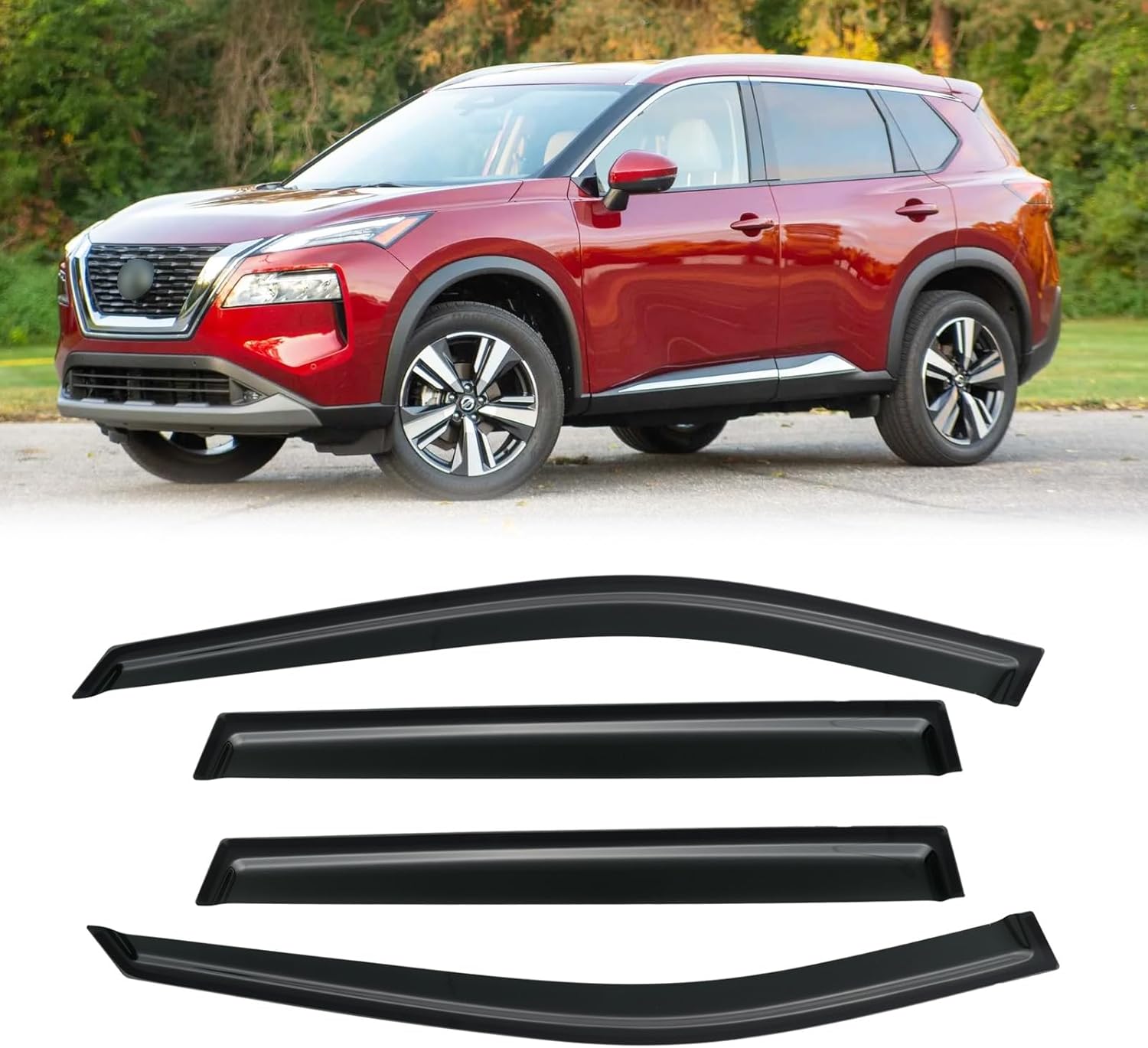 Window Visor for 2021-2026 Nissan Rogue, Out-Channel Rain Guards Shields Vent Deflector Shade Wind Dark Smoke 2022 2023 2024 2025 21 22 23 24 25 26, Tape-On Outside-Mount, 4PCS