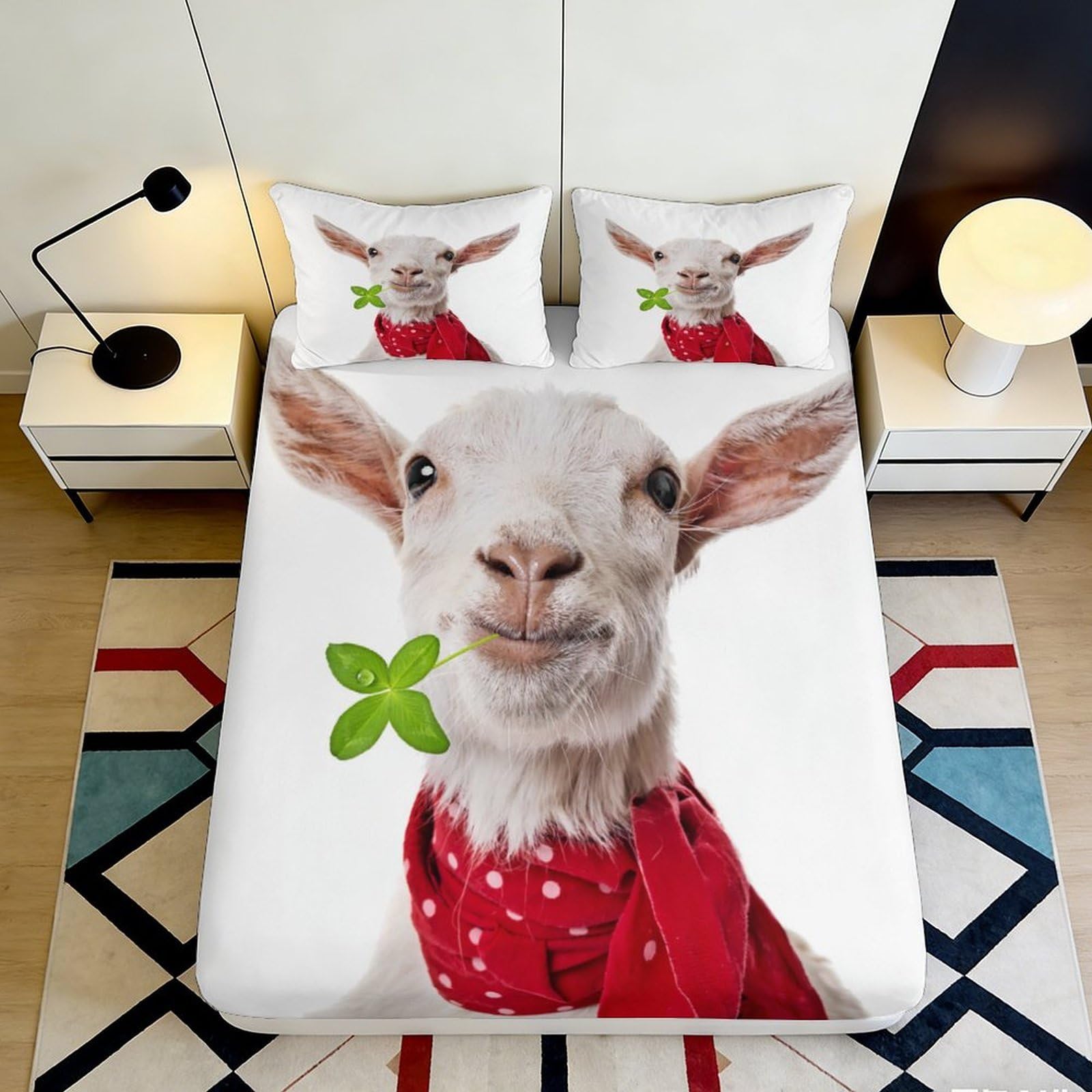 3D Printed Cute Goat Fitted Sheet Microfiber Soft Durable 3D Printed Farm Animal Mattress Cover for Bedroom Dormitory Guest Room Mattress Protection 120x200x25cm