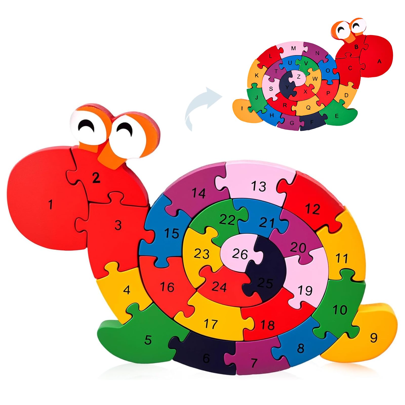 LovesTown Wooden Snail Jigsaw Puzzle, Double Sided