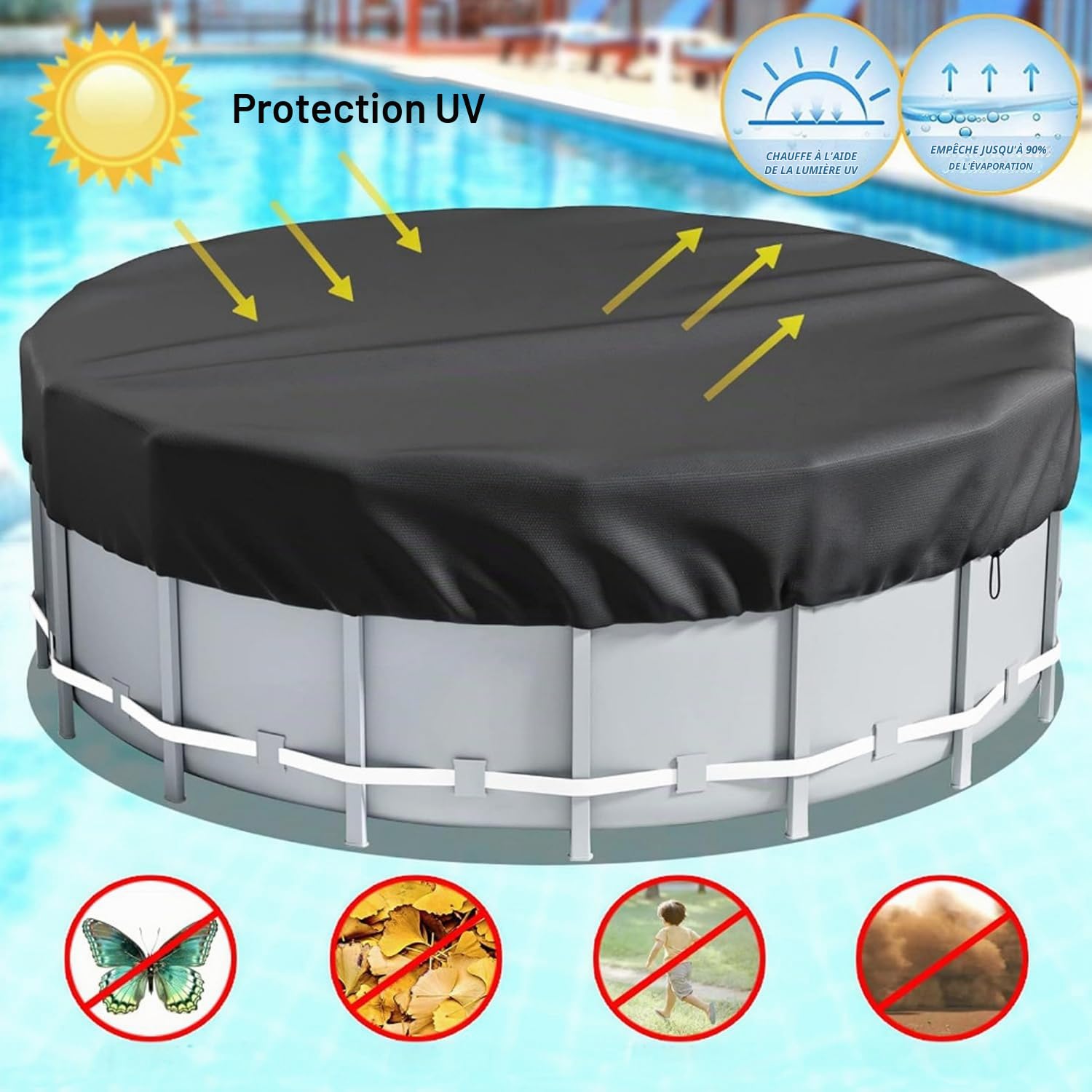 Couverture de Piscine Ronde bâche Protection,310cm, Noir