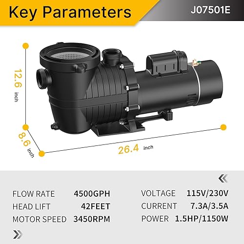 Miniatura 7 de IVY&LANE Bomba de piscina sobre el suelo 2HP, flujo máximo de 80 GPM, elevación de cabeza de 40 pies, la bomba de agua viene con accesorios de