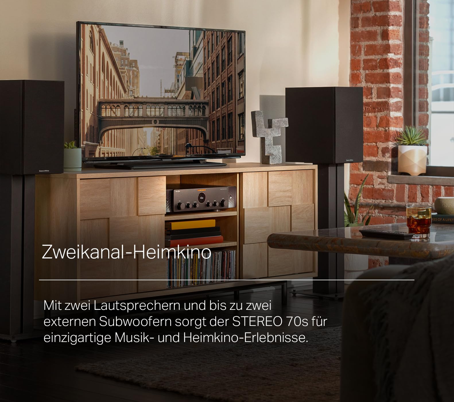Marantz Stereo 70s Verstärker HiFi Stereo, 2.2-Kanal HiFi Verstärker, 75 W/Kanal, 6 HDMI Eingänge, 8K, HEOS, Bluetooth, WLAN, AirPlay 2, Dolby TrueHD, Alexa kompatibel, Schwarz