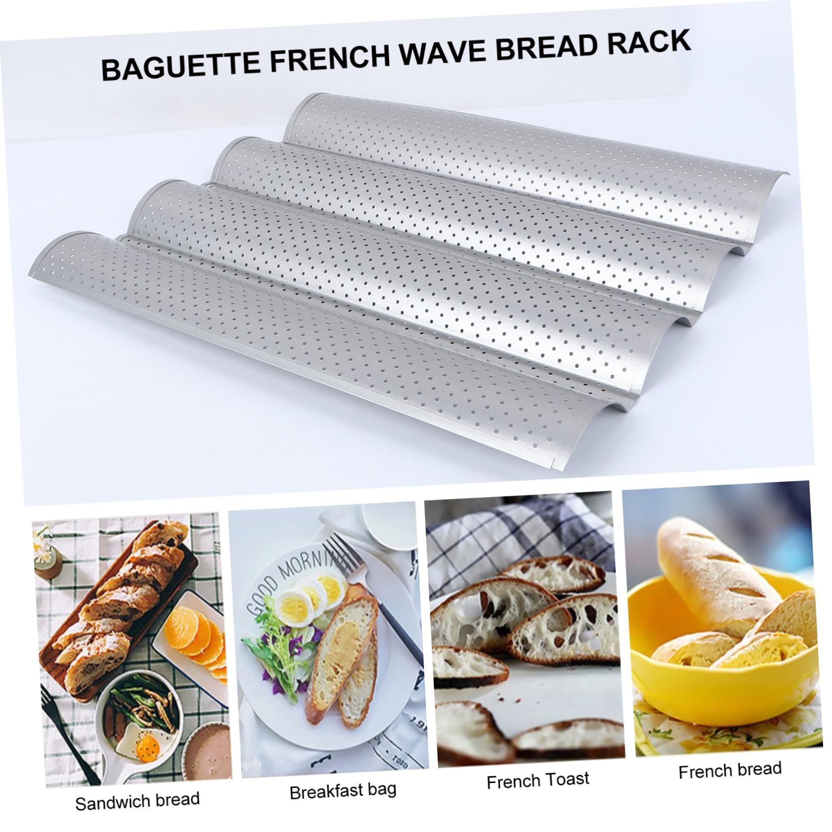 BESTYASH Backblech aus Edelstahl Wellenform Baguette Backform für Französisches Brot Antihaftbeschichtet Backzubehör für Heim und Profi Backen