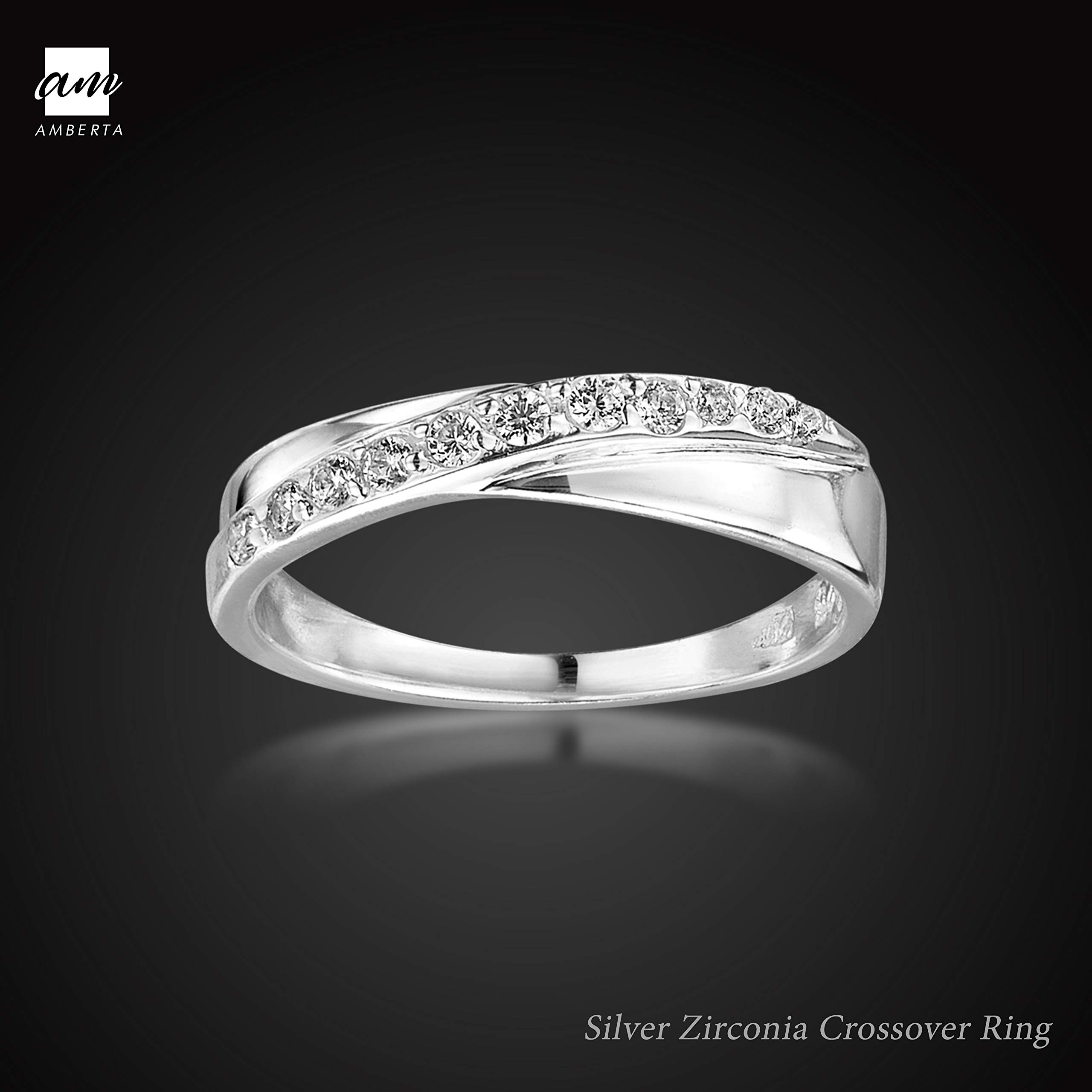 Amberta Anillo para Mujer en Plata de Ley 925 Alianza con Diseño Cruzado e Incrustraciones de Circonitas