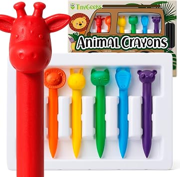 TinyGeeks 6 Animal Shaped Crayons - Non Toxic Crayons for Toddlers - Washable - Perfect for Kids Ages 4-8 - Easy To Hold - Enjoy your Little Safari
