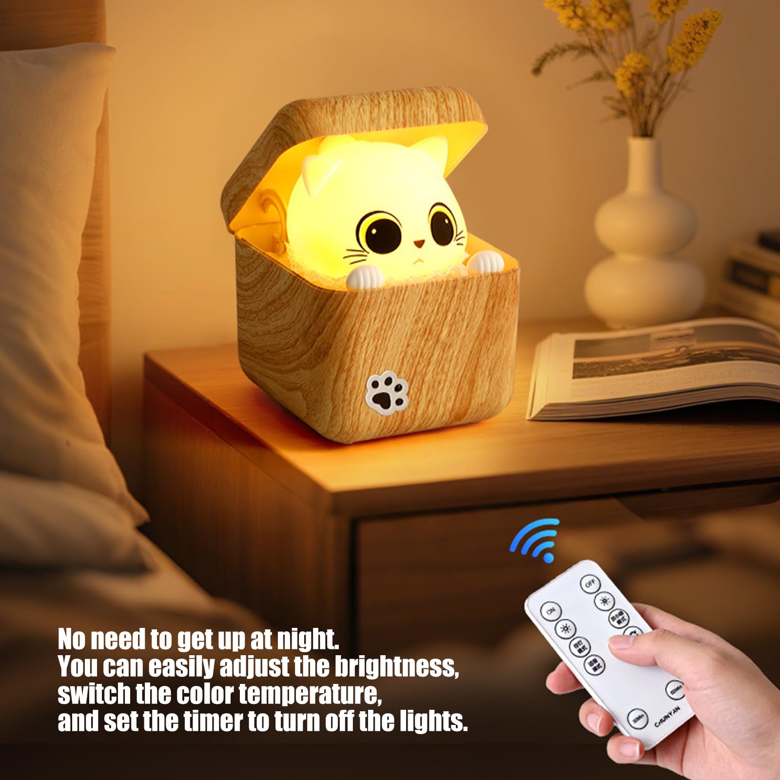 Adorabile Gatti Forma Luce Notte con Telecomando Atmosfere Divertenti Texture Adatto per la Camera Dei Bambini Decors Portatile LED Night