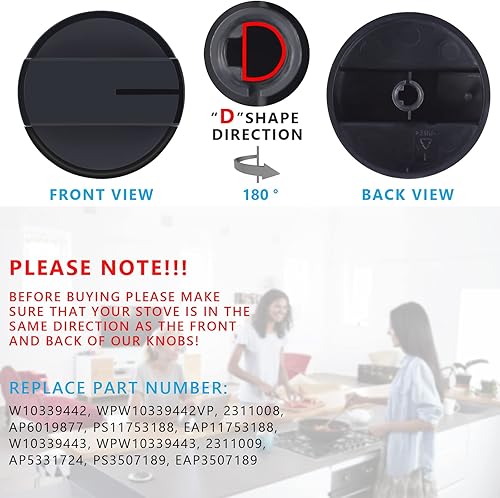 Miniatura 2 de W10339442 - Pomos para estufa de gas, pomos de control de quemador de superficie de cocina, repuesto negro, compatible con cocina de gas,