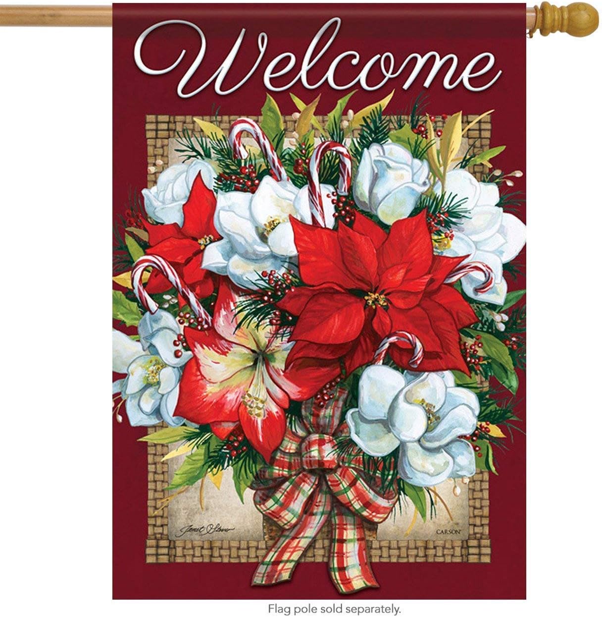 Welcome - Flowers of Christmas 28"X40" House Flag - Carson - Poinsettias, Candy Canes