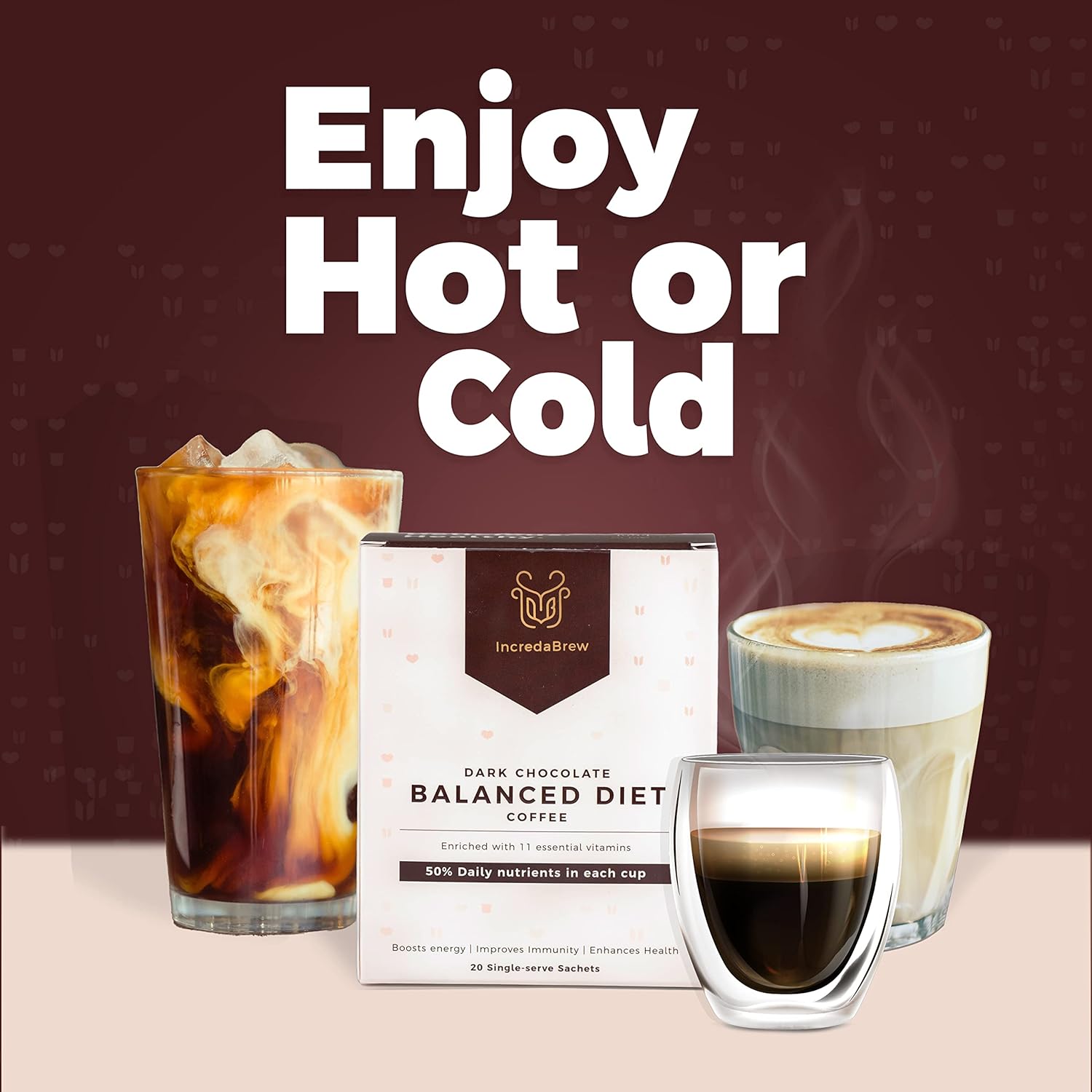 IncredaBrew Gold Vitamin Rich Wellness Instant Coffee Dark Chocolate Flavour | Pack Of 20 Premium Coffee Powder Sachets | Healthy Coffee With 11 Essential Vitamins | Makes 20 Cups IncredaBrew Gold Vitamin Rich Wellness Instant Coffee Dark Chocolate Flavour | Pack Of 20 Premium Coffee Powder Sachets | Healthy Coffee With 11 Essential Vitamins | Makes 20 Cups