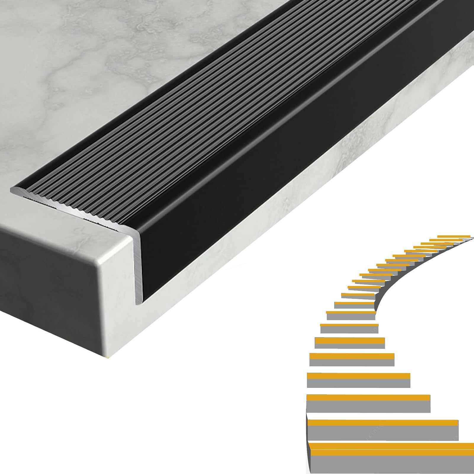 3.3 Ft L-Shape Step Edge Trim, 2.3 mm Thickened Non-Slip Waterproof Outdoor Indoor Aluminium Step Edge Protector(Black,30 x 20 mm)