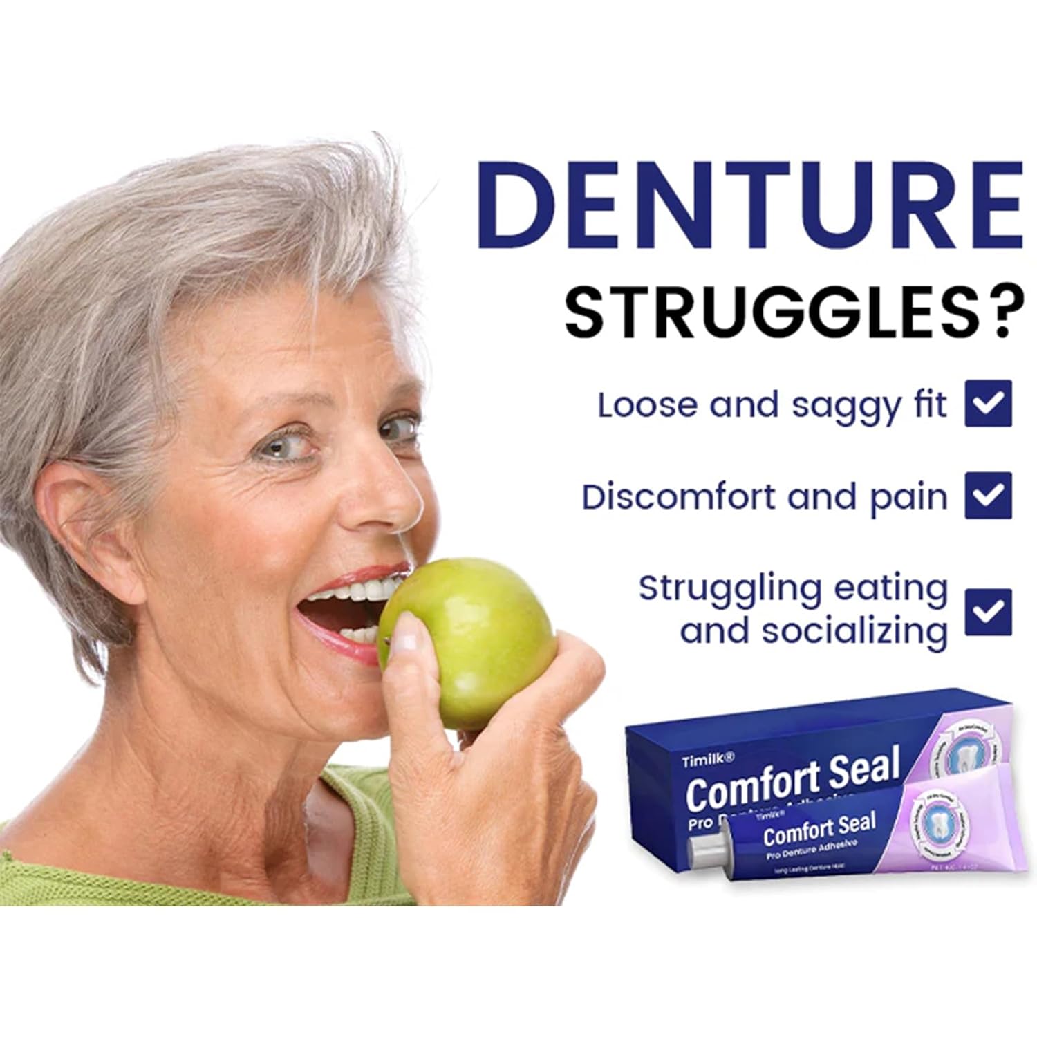 Timilk Comfort Seal Pro Denture Adhesive, Thermoplastic Denture Adhesive, Strong Adhesion, Long Lasting (1PC)
