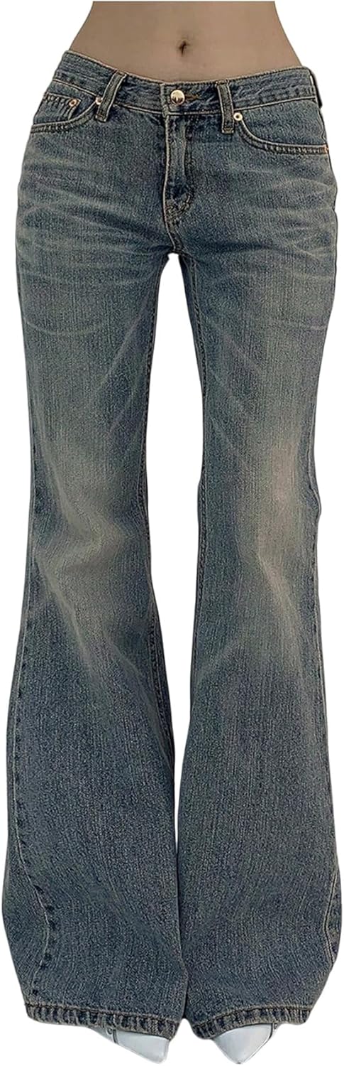 SOLY HUX Women's Low Rise Flare Leg Stretchy Denim Pants Y2k Going Out Bell Bottom Jeans