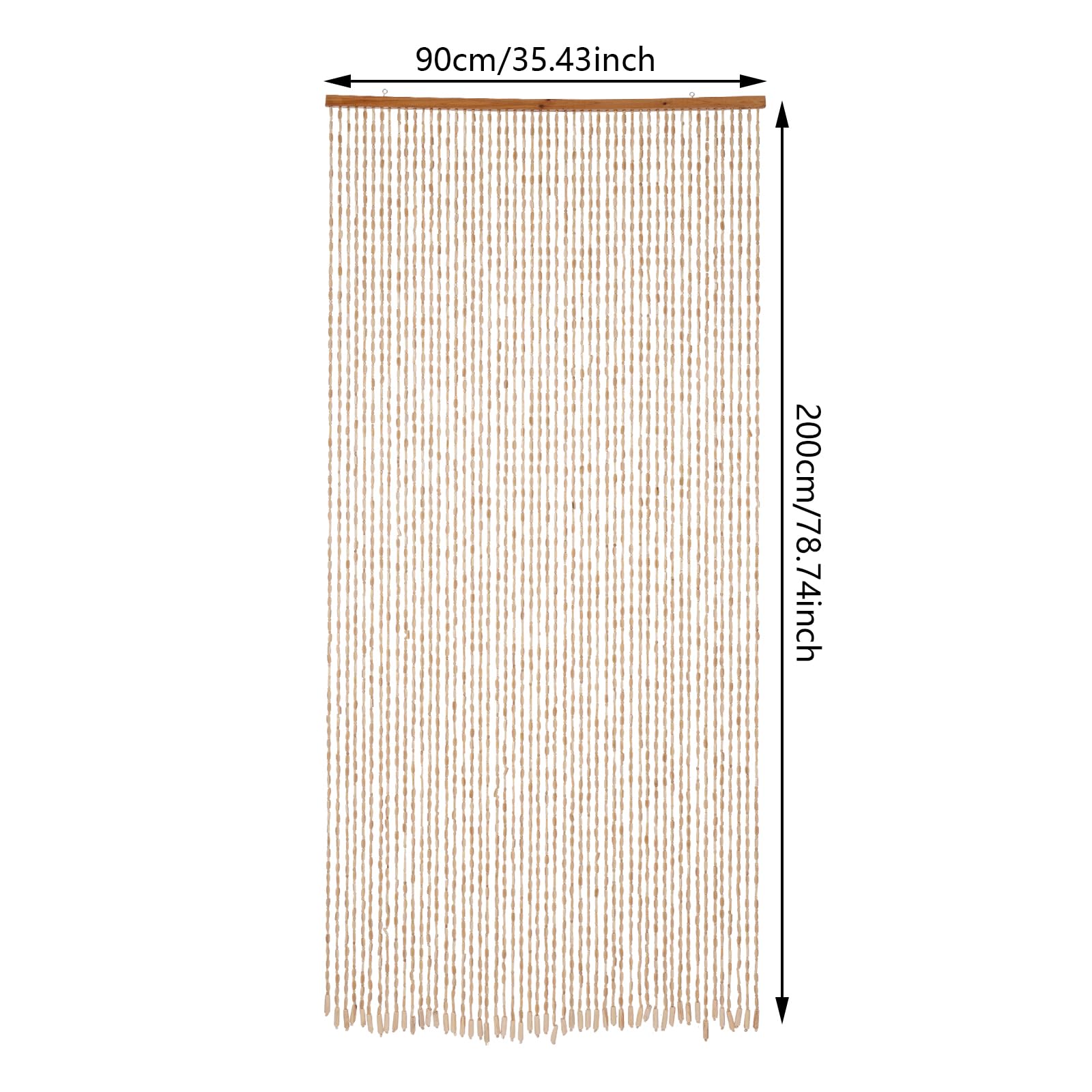 Tenda con perline in bambù, da porta, 52 fili, perline in legno stile retrò, perline naturali, tenda a fili, protezione da insetti e mosche, 90 x 200 cm