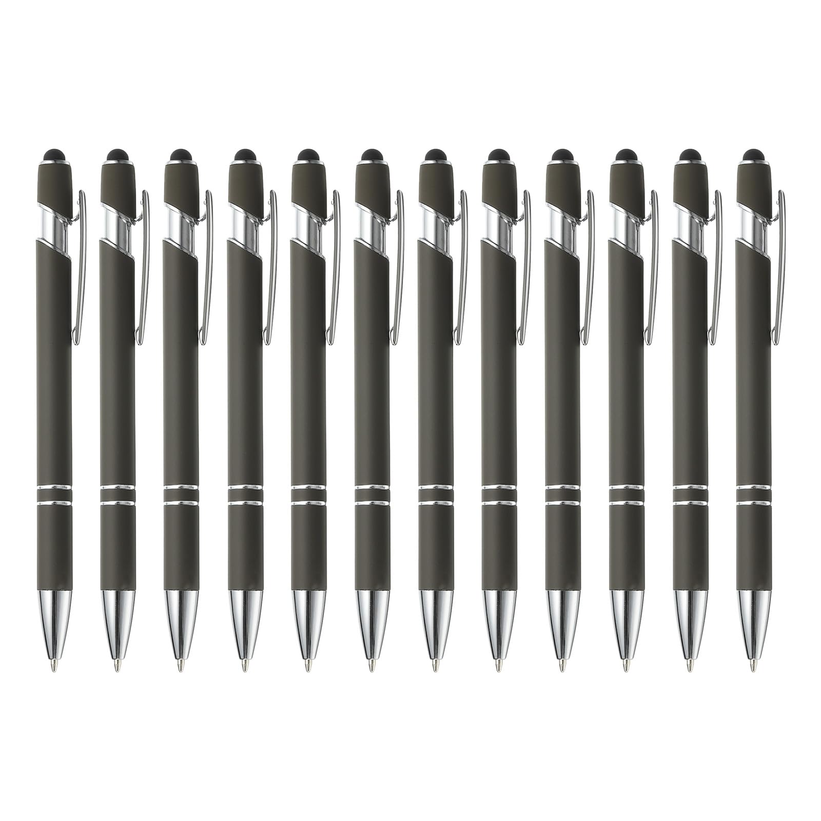 PATIKIL Ballpoint Pen with Stylus Tip, 12Pcs 2 in 1 Metal Pen Black Ink 1.0mm Medium Point Stylus Pen for Touch Screens Style 3, Gray โ image 1