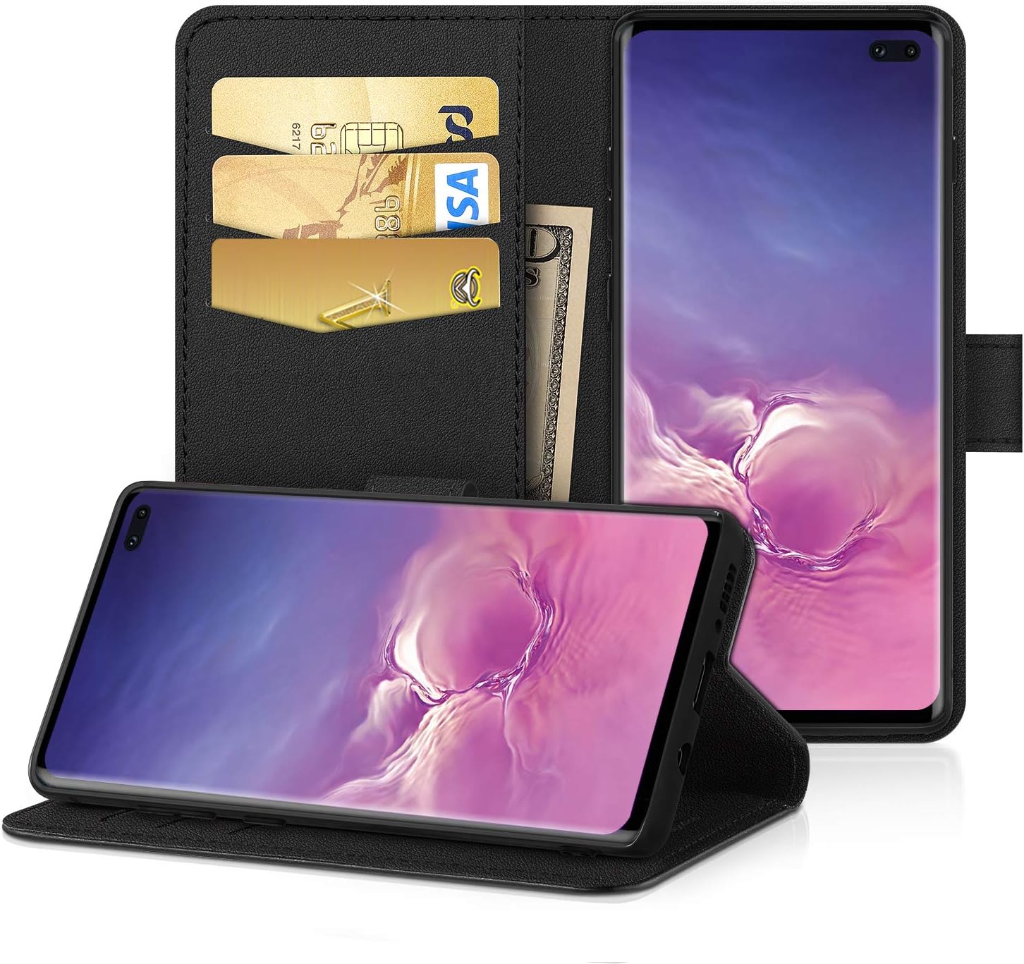 EasyAcc Wallet Case for Samsung Galaxy S10 Plus, Premium PU Leather Case with Kickstand and ID&Credit Card Slots Pockets Black Flip Protective Cover Compatible with Samsung Galaxy S10+