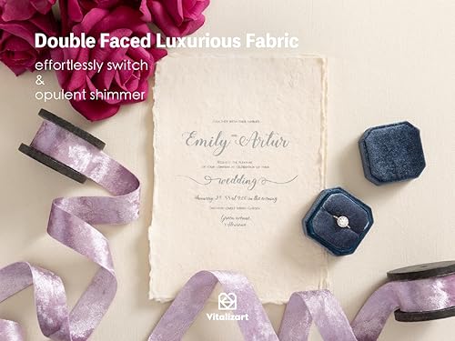 Miniatura 4 de Vitalizart Juego de cintas de terciopelo de 1 pulgada x 9 yardas, carrete de madera rosa lavanda, cintas de terciopelo de lujo de doble cara para