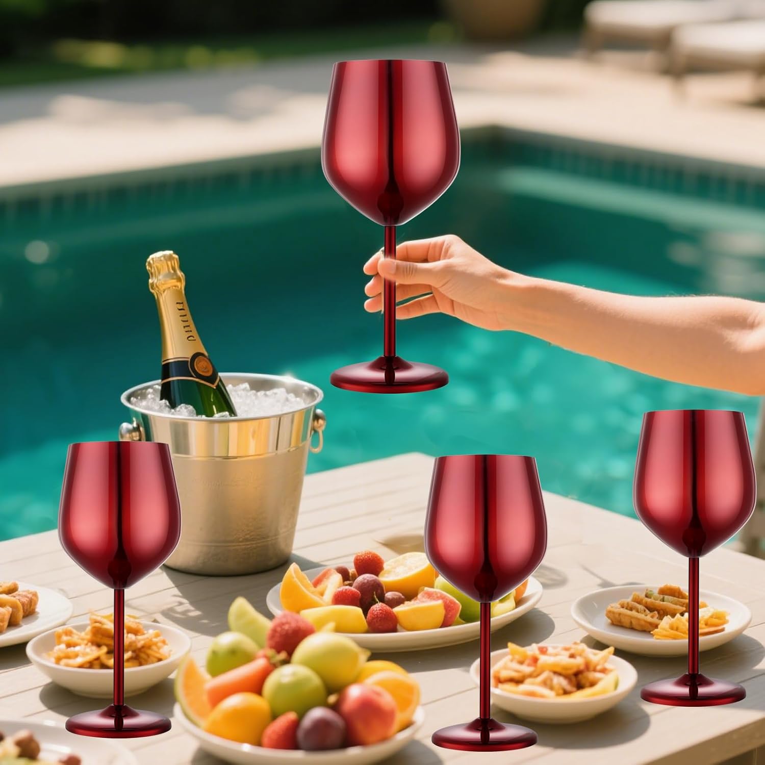 Stainless Steel Wine Glasses Set of 4 Unbreakable Wine Glass 18 oz Unique Metal Wine Goblets for Outdoor, Travel, Camping, Pool, Ideal Gift for Wine Lovers (Mirror-Red) - Image 2