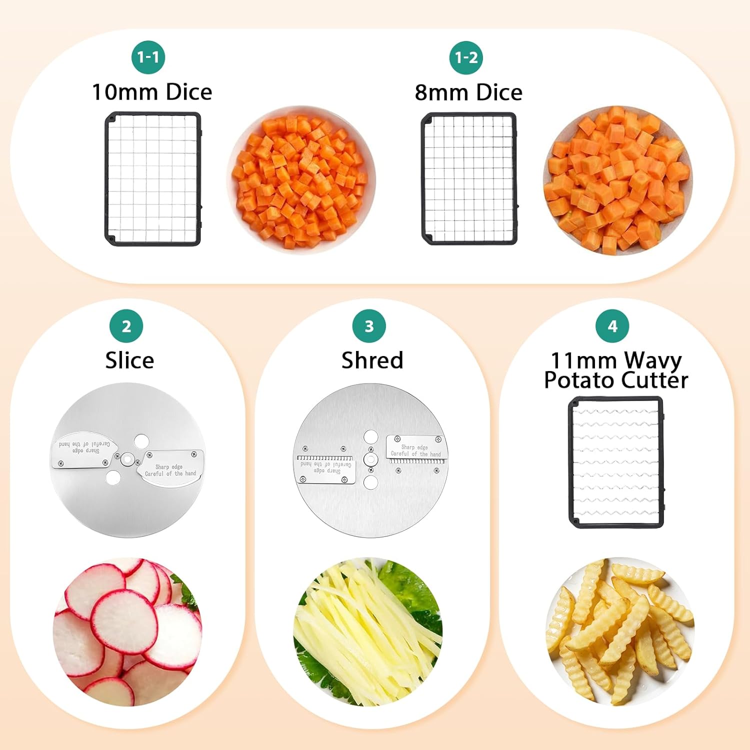 Newhai 4 in 1 Commercial Vegetable Processor Multifunctional Automatic Vegetable Slicer Dicer & Shredder Wavy Potato Cutter Machine 330lb/h Stainless Steel Vegetable Fruit Cutter 200W 110volt