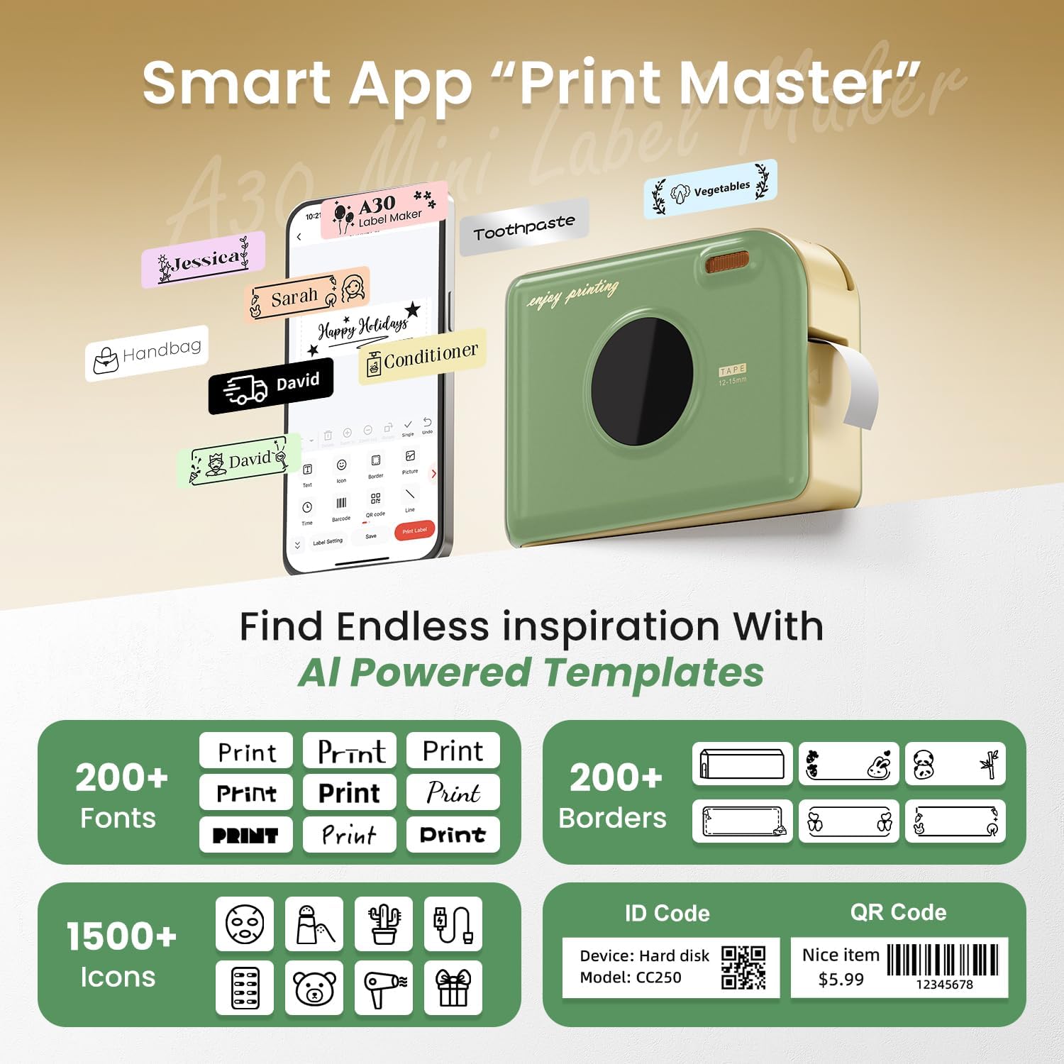 Phomemo Ribbon Label Maker with Waterproof Labels, A30 Bluetooth Mini Label Maker Machine with Tape 12mm 0.47 White, Portable Ribbon Printer Rechargeable for Gift Wrap, Cloth Name Tag, in/Outdoor Use - Image 9