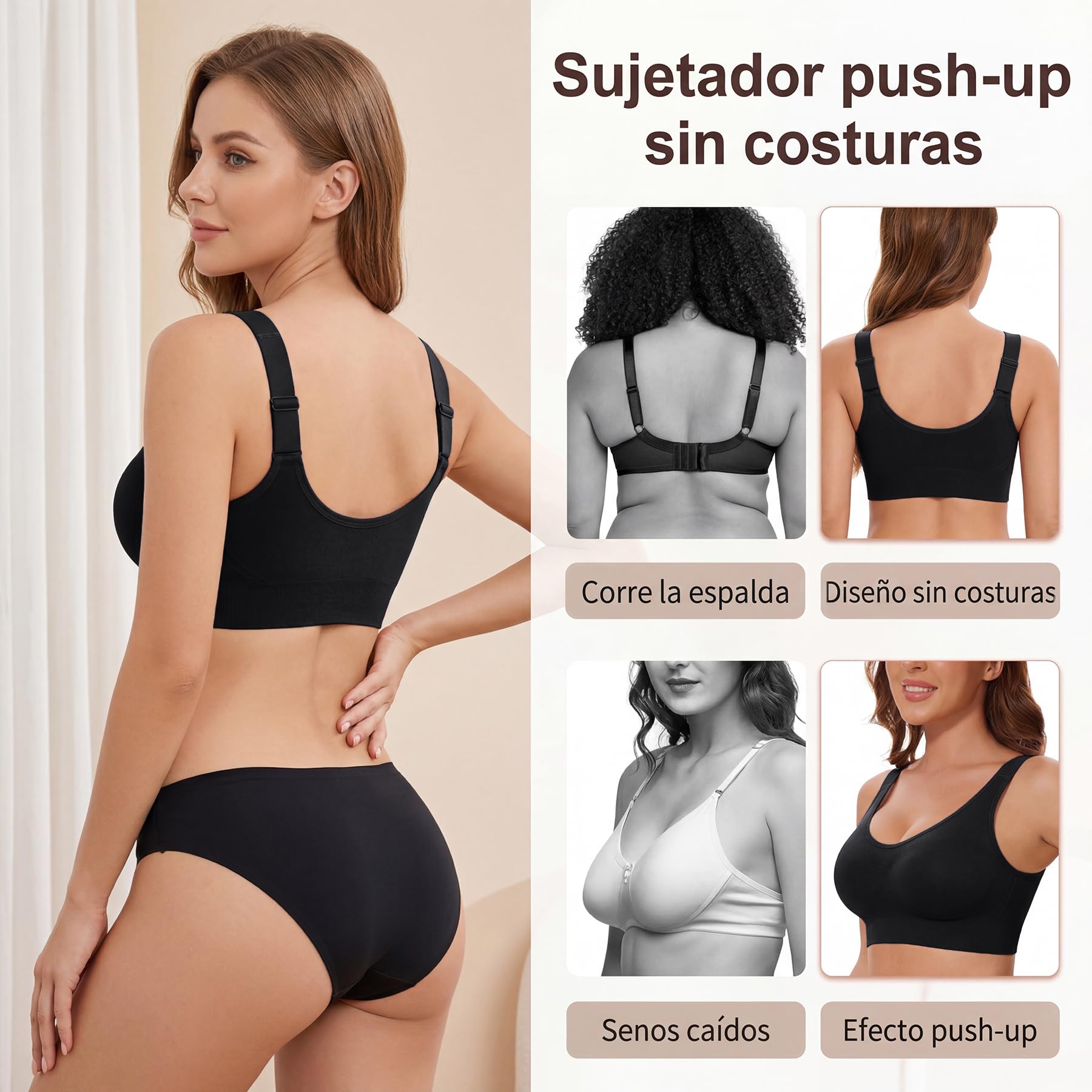 Sujetador Deportivo Mujer Alta Impacto Sin Aros con Tirantes Ajustables y Almohadillas Extraíbles Top Deportivo para Correr Gimnasio y Entrenamiento