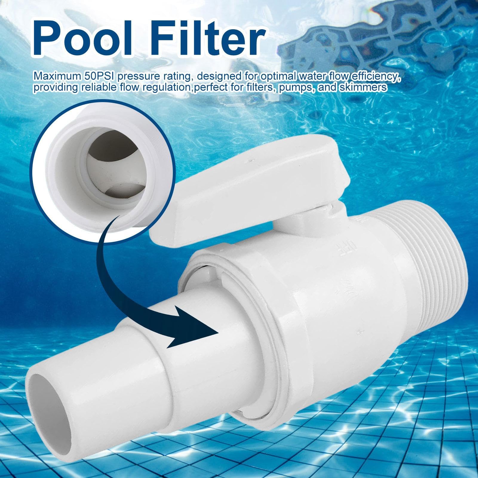 Absperrhahn Pool Absperrventil Umdrehung Für Skimmer, Innendurchmesser 38mm,Kugelhahn Mit Schlauchverbinder, Filterschalteranschluss Für Schwimmbad,Pool Umschaltventil Für Schwimmbadfilter,Poolzubehör