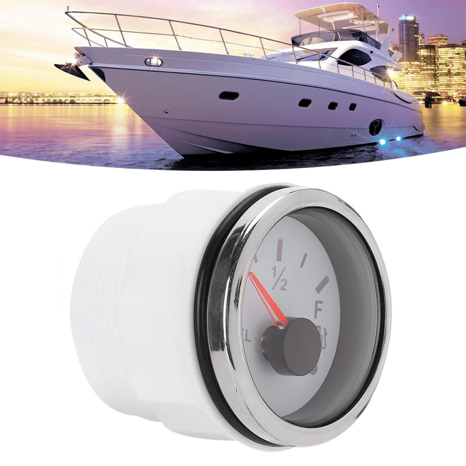 Indicatore del livello del carburante, indicatore del livello del carburante 2 pollici Display digitale a LED Allarme luce rossa intelligente per auto per barche marine(Standard europeo bianco)
