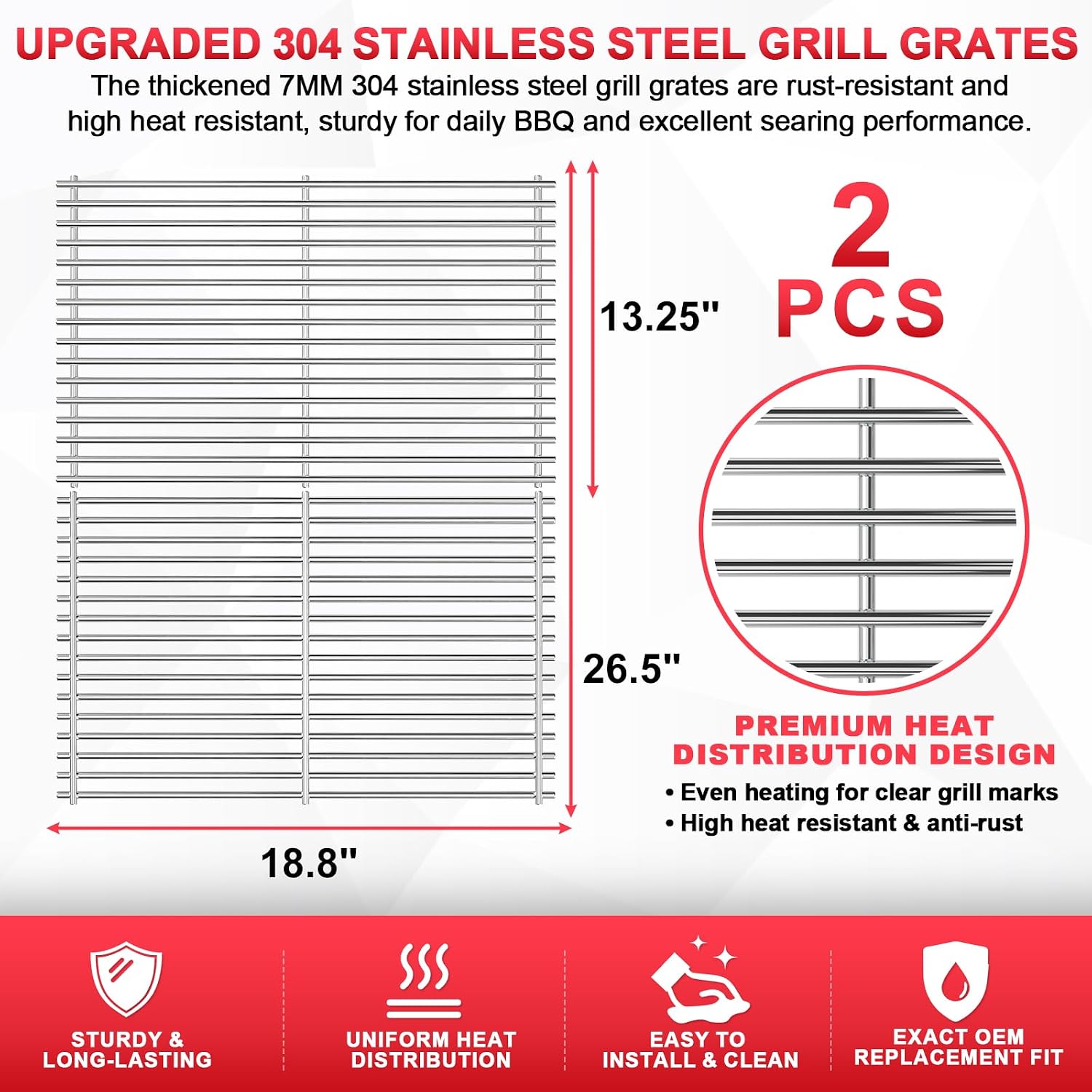 4 Burner Genesis II Grill Grates for Weber Genesis 2 GS4 E-310 E-330 E-315 E-325 S-345 Grill Replacement Parts, for Weber Genesis II/ II LX300 Series S-310 II S-335 II SE-335 II 66095 66802 Grates