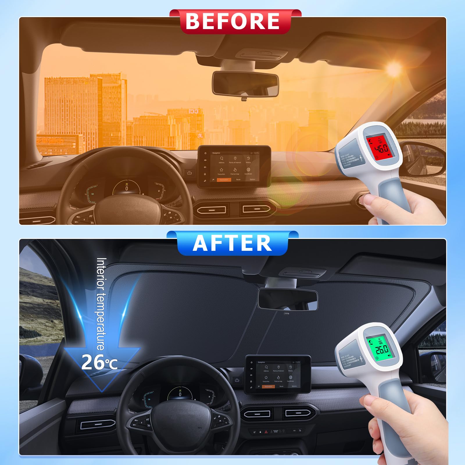 [Upgrade] BSTW Faltbarer Sonnenschutz für Dacia Jogger 2021-2025 2026 Frontscheiben Abdeckung mit UV-Schutz & Hitzeschutz Sonnenschirm Jogger Zubehör