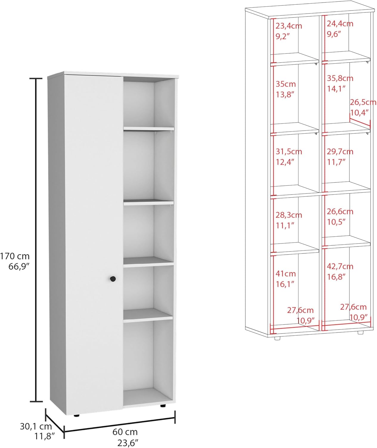 Hoyt Kitchen Pantry Storage Cabinet with Five Interior Shelves, Five Exterior Compartments, Multi-Tier Organization System for Food, Cookware and Household Essentials, Modern Space-Saving Design