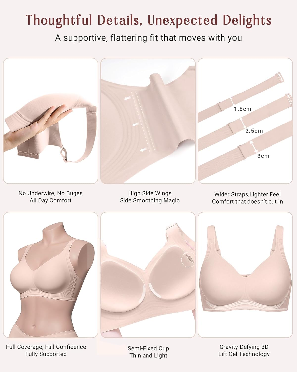 As Fairy Full Coverage Bras for Women No Underwire Supportive Wireless Plus Size Bra Seamless Comfort Bralette