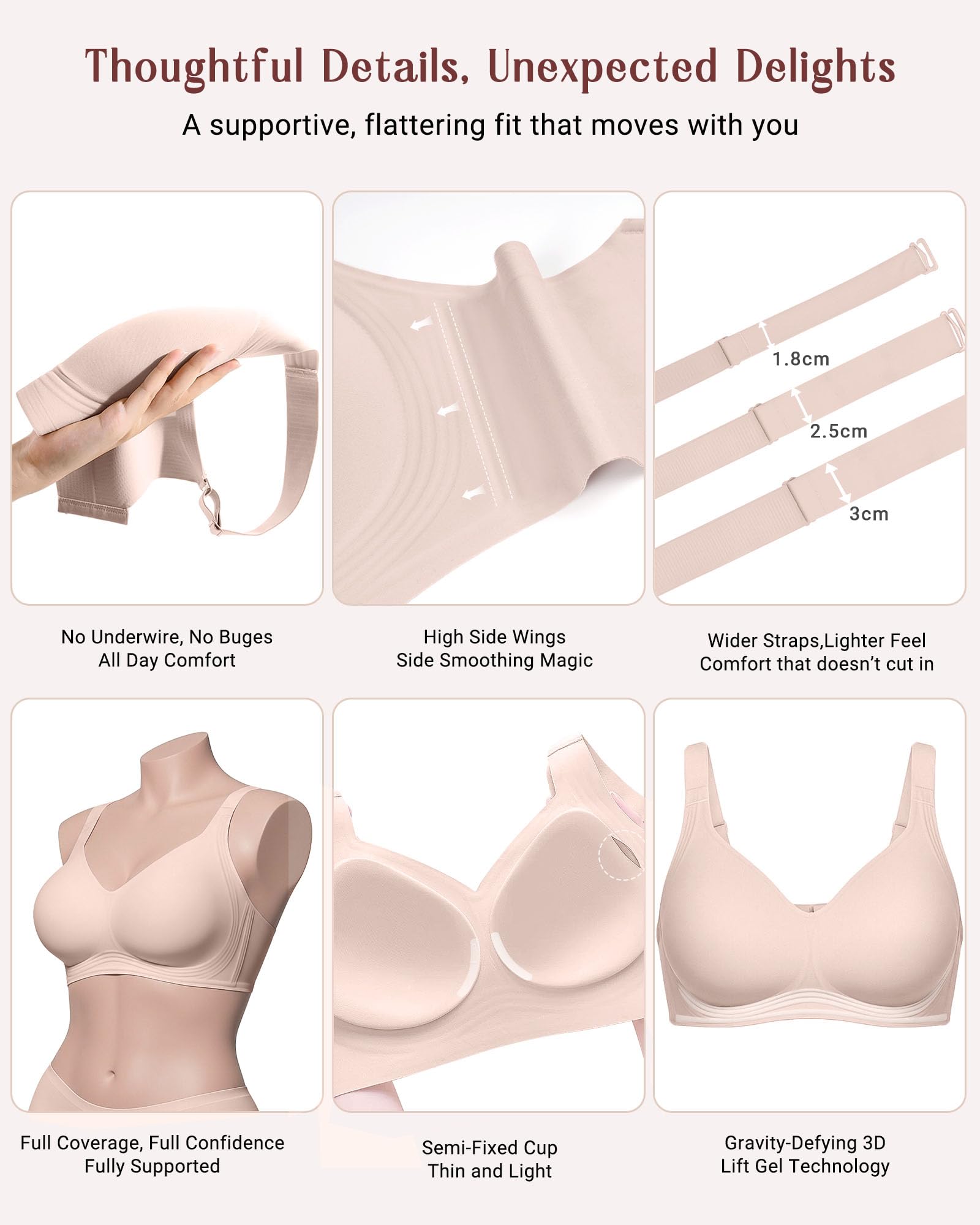 As Fairy Full Coverage Bras for Women No Underwire Supportive Wireless Plus Size Bra Seamless Comfort Bralette — view 6