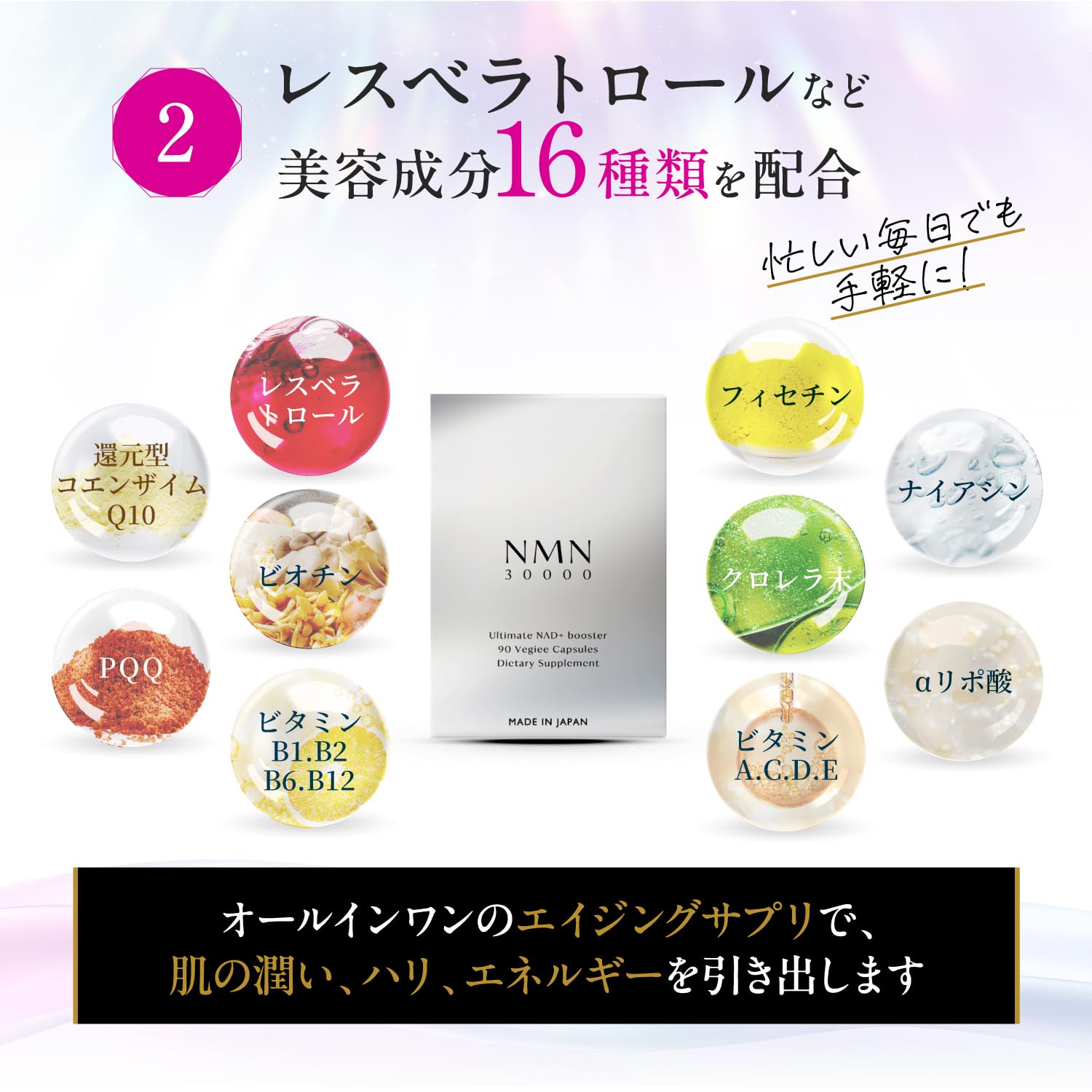 Amazon | NMN サプリメント 30000mg 日本製 レスベラトロール 高純度 