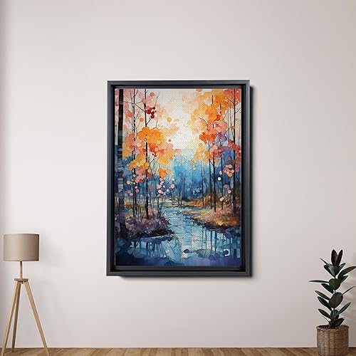 Miniatura 2 de Golden Tranquility, Captivating Forest Sunset, Canvas Print Embracing Autumn's Beauty with Blue Skies, Fall Trees, and Nature's Splendor, Canvas