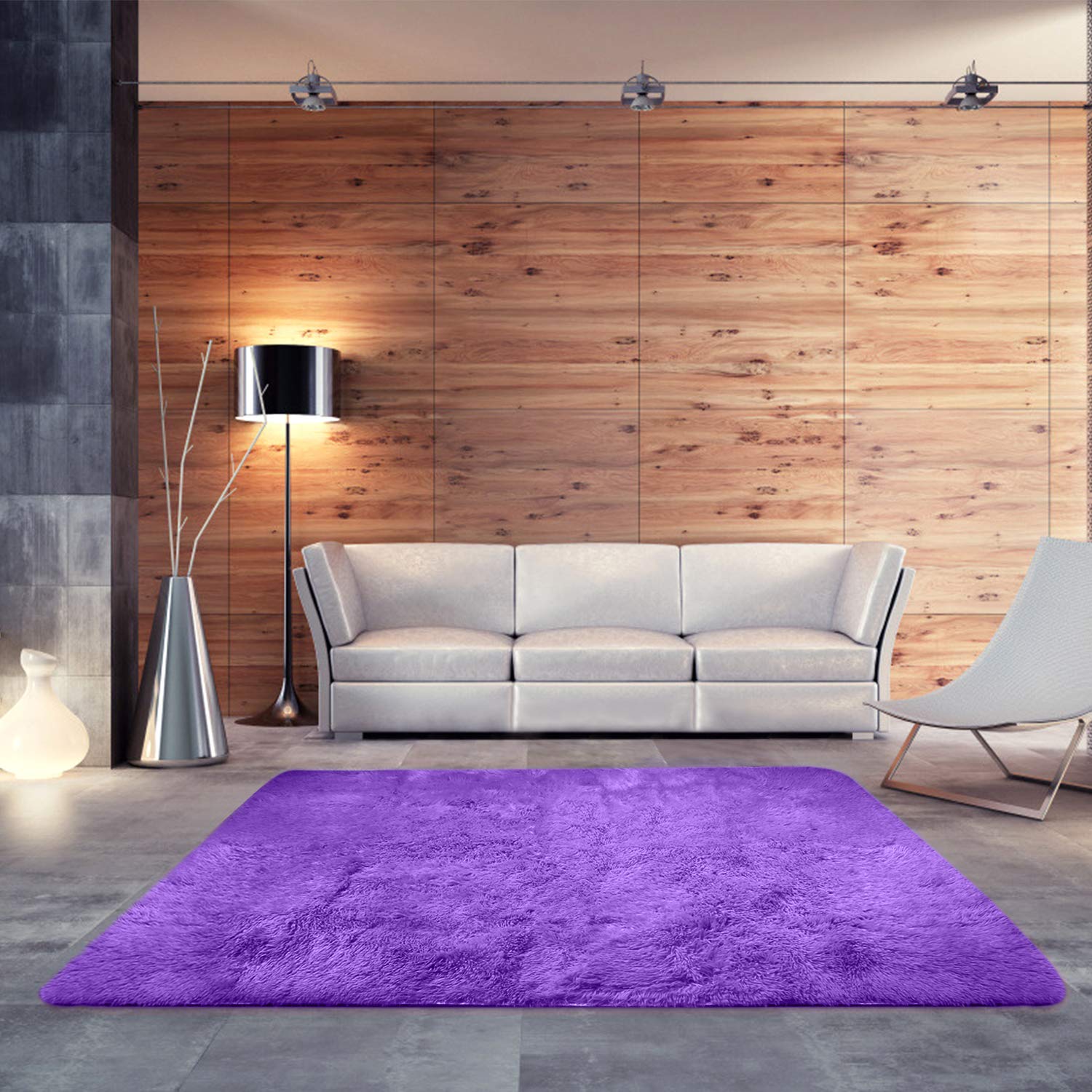 BlueSnail Super Ultra Soft Modern Shag Area Rugs, Bedroom Livingroom Sittingroom Floor Rug Carpet Blanket for Children Play Home Decorate (4' x 5.3', Rectangle, Purple)