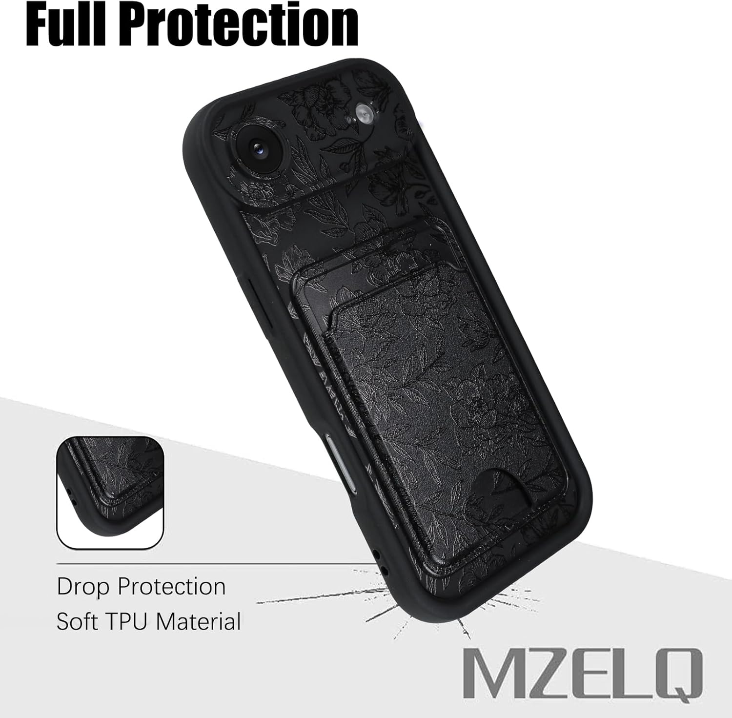 MZELQ Compatible with iPhone Air Case 2025 Silicone Card Holder, Cute Pattern Rose Flower Floral Cover for Girls Women -Black - Image 5