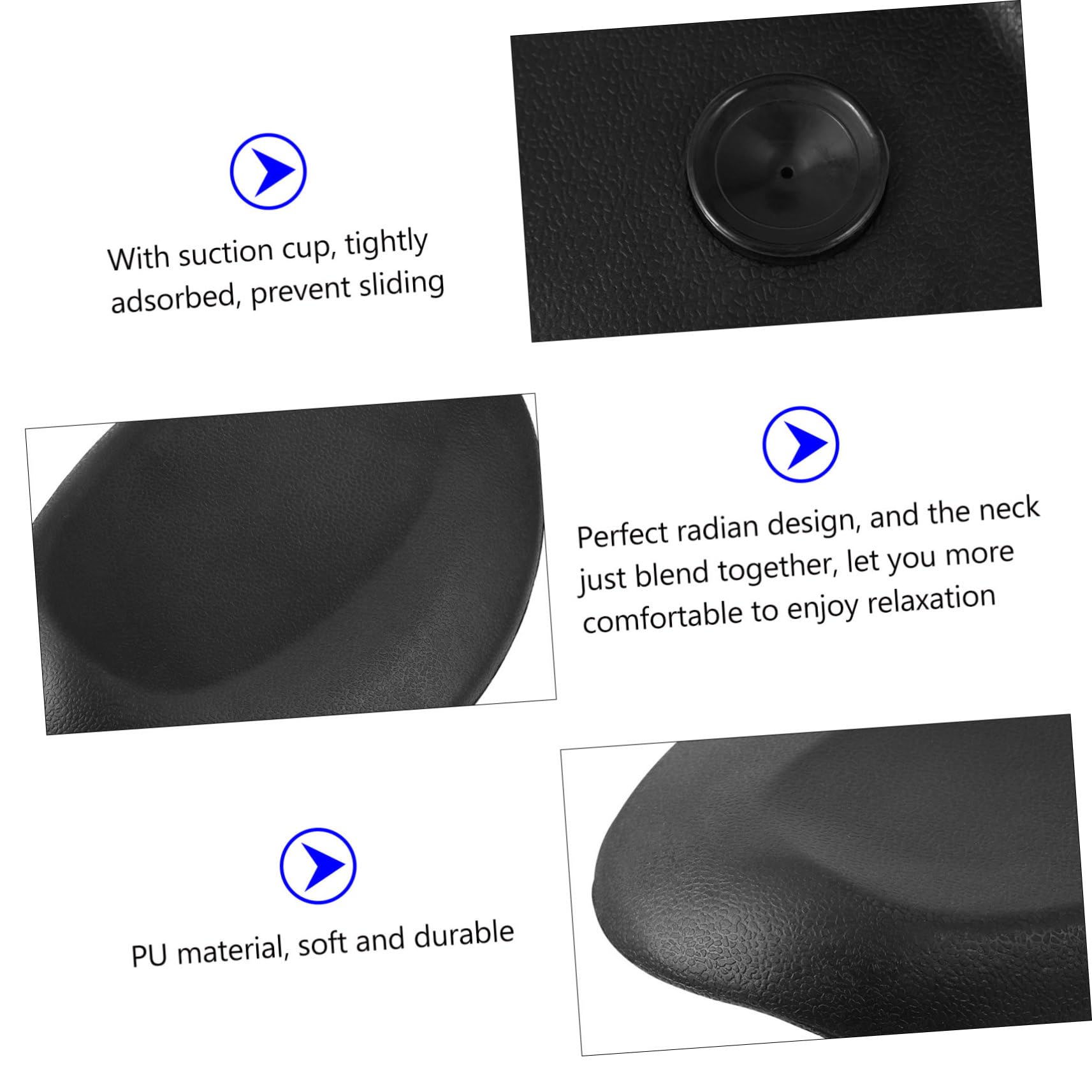 Cuscino Design a Curve in Pu Ventose Antiscivolo per Vasca da Bagno Colore Nero Supporto Collo e Schiena Ergonomico per Vasca e Spa