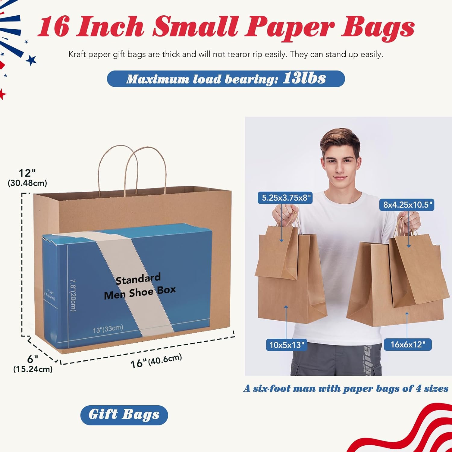 GSSUSA Large Brown Paper Bags with Handles 16x6x12 200 Pcs, Kraft Paper Gift Bag Bulk Bags for Small Business, Grocery & Retail, Boutique Shopping, Merchandise Packaging - Image 4