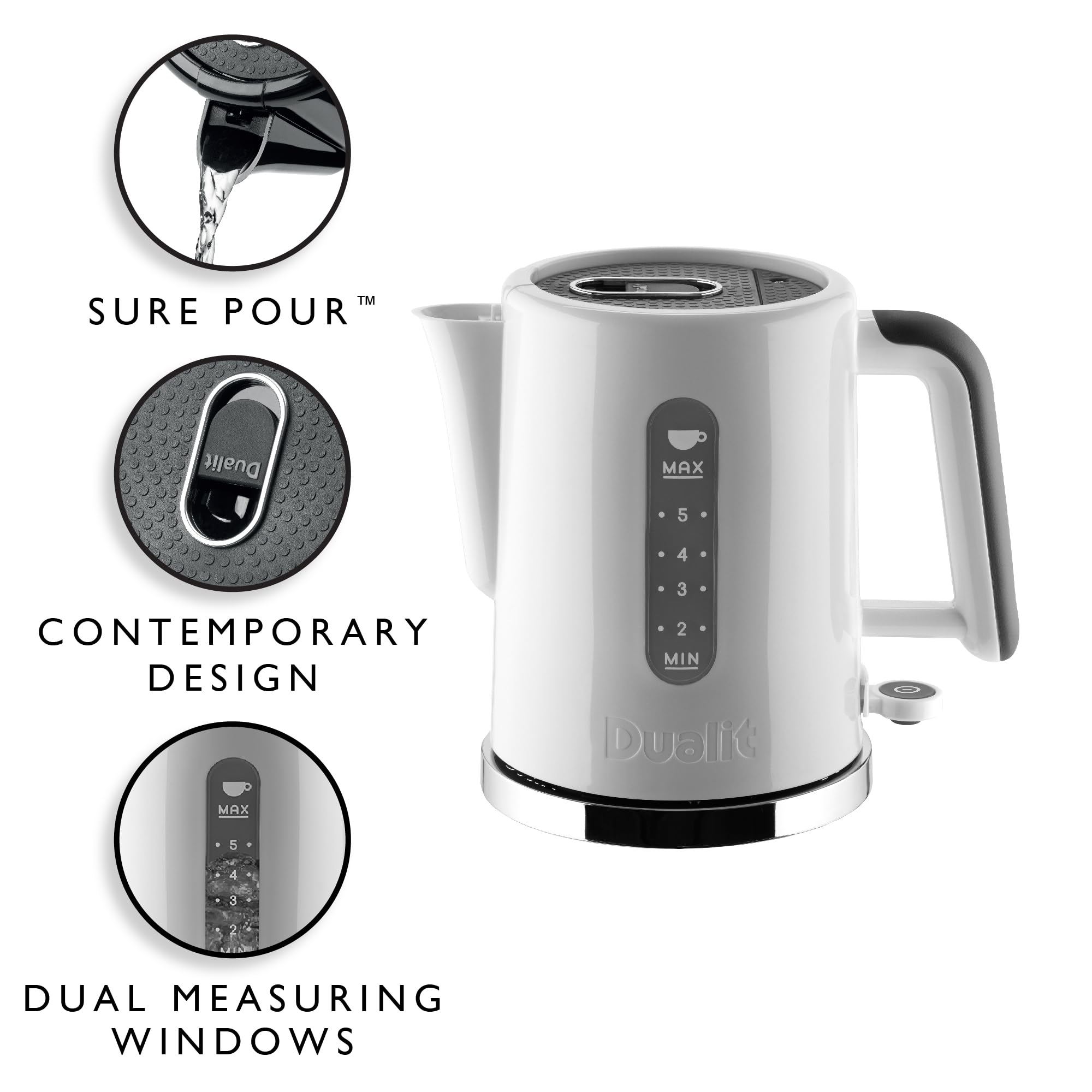Dualit Lite 1.5L Jug Kettle, Polished Canvas White Trim, High-Gloss Finish, Fast Boiling, 72013 - View #4