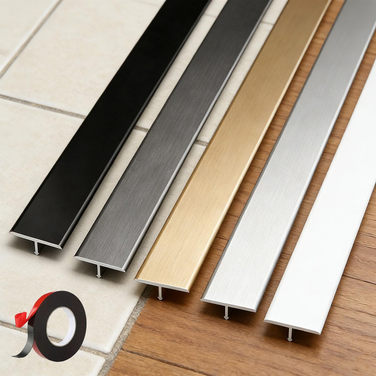 Tiras para suelo de aluminio contra tropiezos en laminado y alfombra gris