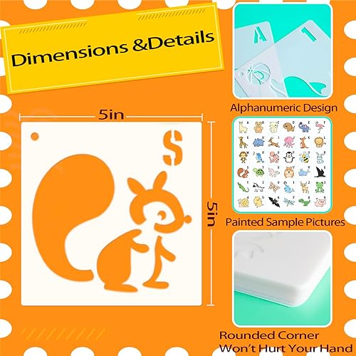 Miniatura 3 de 36 plantillas de animales para niños, plantillas de tiza mejoradas para pintar, plantillas lavables de 5 pulgadas, plantillas de arte reutilizables