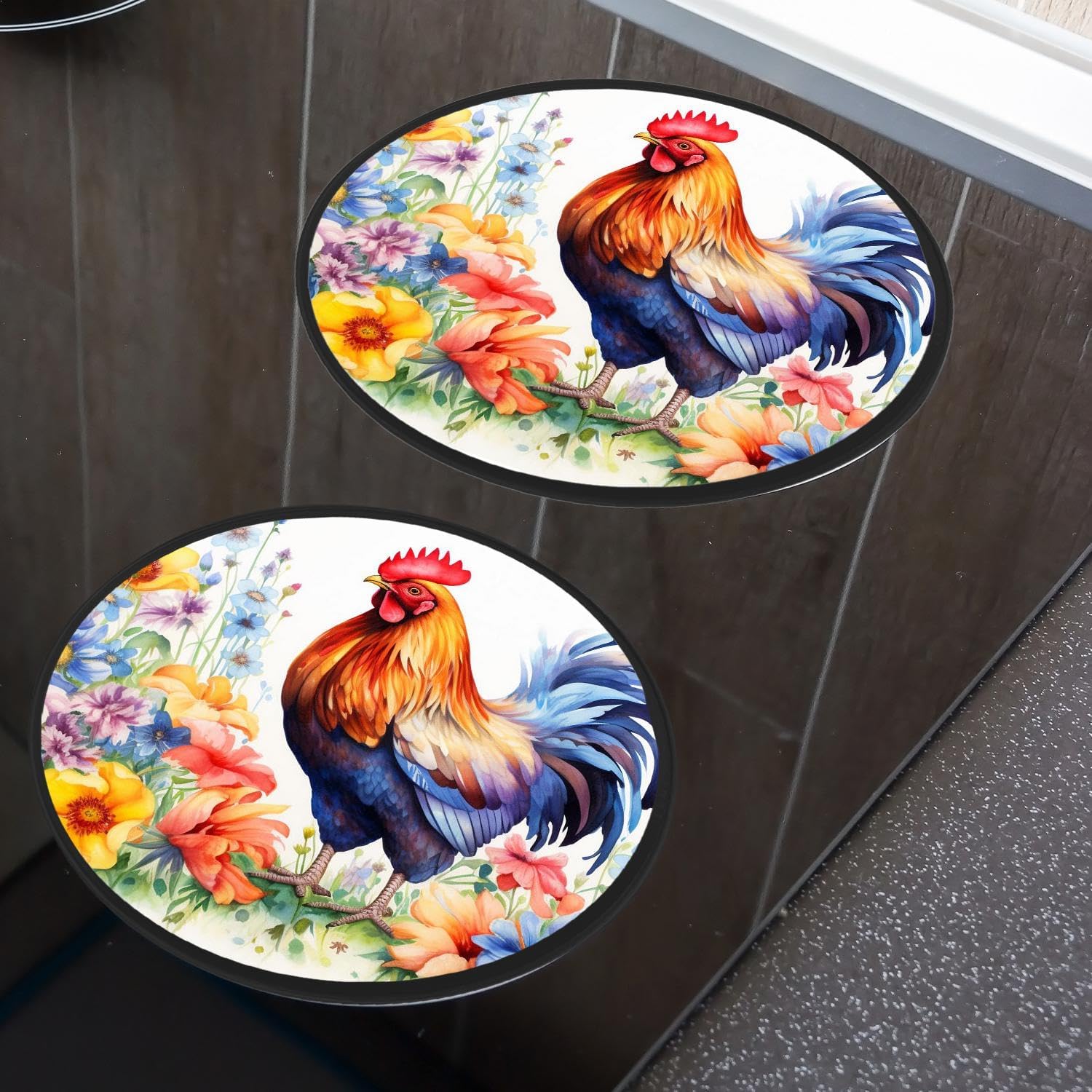 Rooster Set of 4 Stove Burner Covers - Premium Round Electric Stove Range Protectors,8 IN & 10 IN
