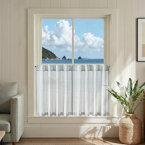 Miniatura 46 de jinchan - Cortinas de cocina de lino de 36 pulgadas de largo, a rayas finas, de media altura, pequeñas, para sala de estar, baño, café, estilo de