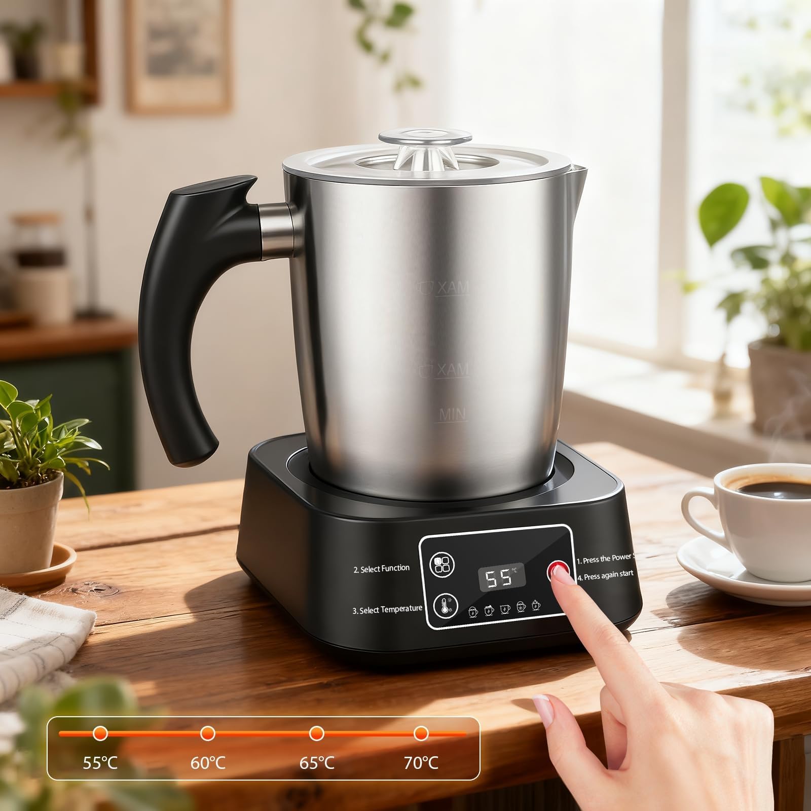 Montalatte elettrico – Montalatte 5 in 1, contenitore in acciaio inox da 500 ml, contenitore rimovibile e lavabile in lavastoviglie, controllo della temperatura, per latte caldo e freddo, cappuccino