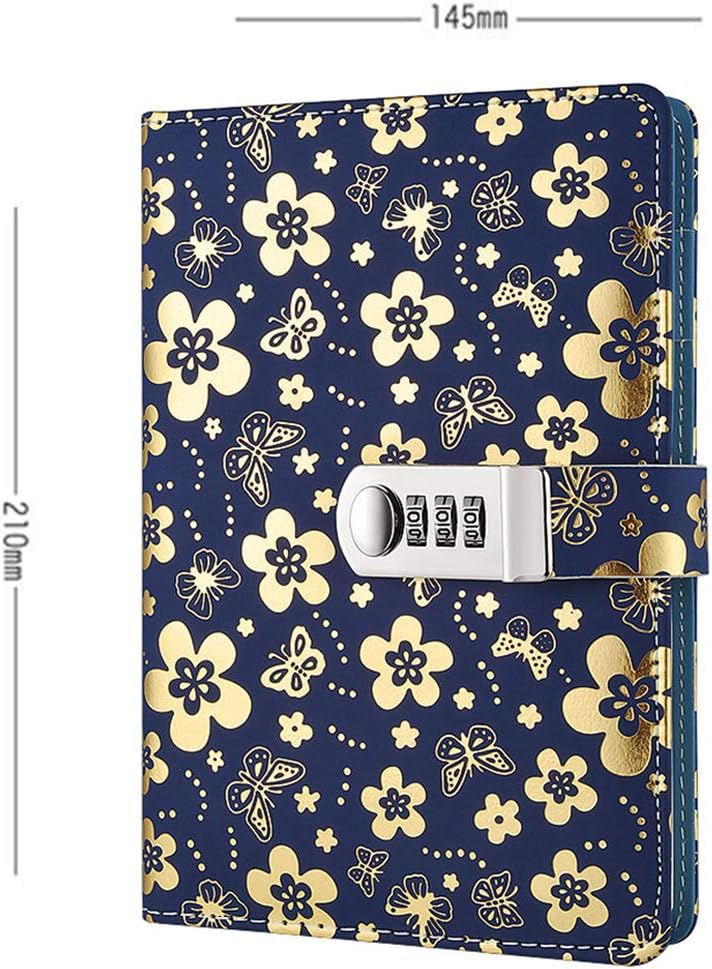 Yakri Stationery Notebook Password with Lock Diary Book Creative Password Diary Handbook Notepad Locking Journal Diary TPN102 (Golden Flowers) - Image 3